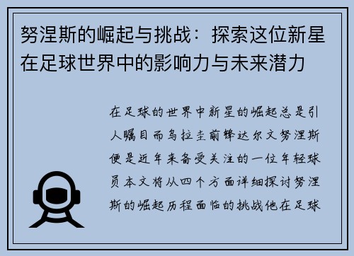 努涅斯的崛起与挑战：探索这位新星在足球世界中的影响力与未来潜力